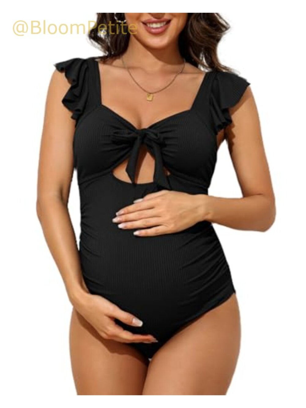 Maternity Ruffle One Piece Swimsuit Ribbed Tie Knot Pregnancy Bathing Suit